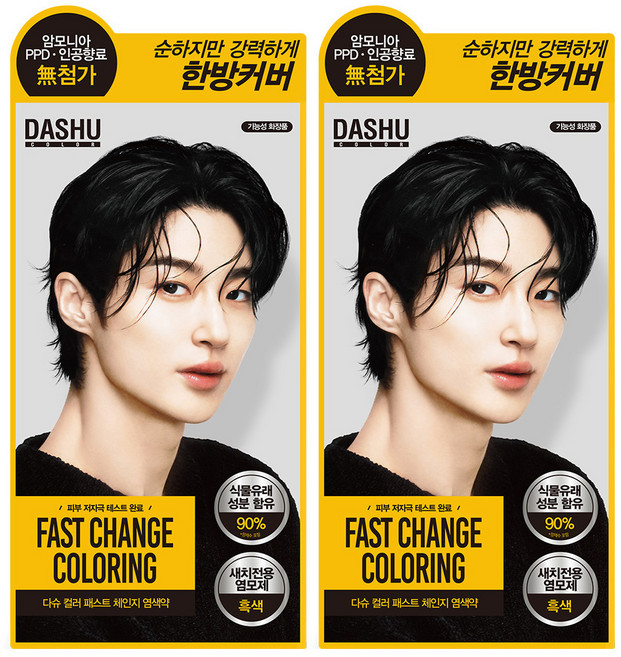 다슈 컬러 패스트 체인지 새치전용 염색제, 흑색, 2개