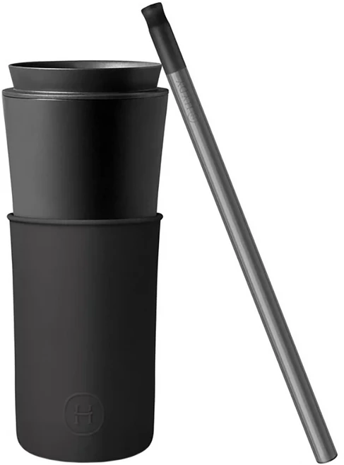 HYDY 兩用杯 黑兩用杯含吸管 15oz, 午夜黑, 450ml, 1個