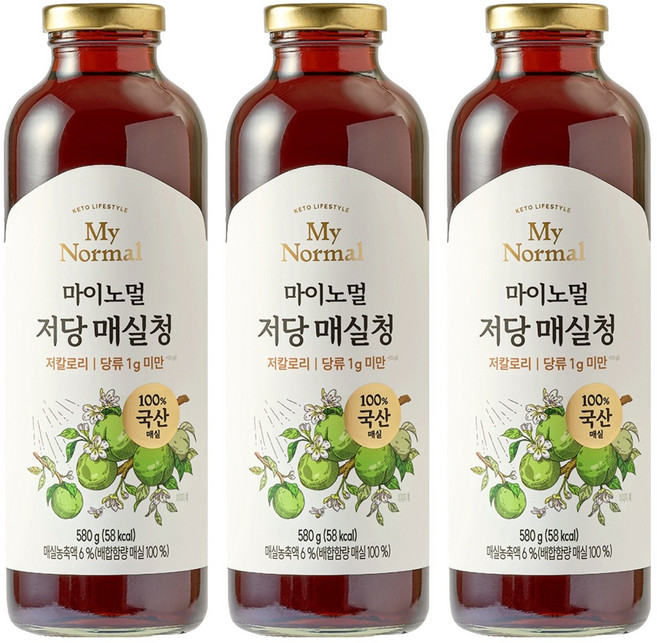마이노멀 100% 국산 매실 저당 매실청, 580g, 3개