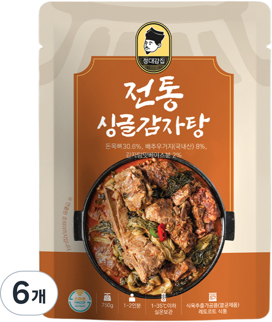 정대감집 전통 싱글 감자탕, 750g, 6개