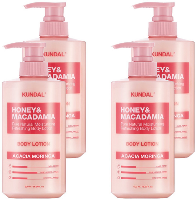 쿤달 허니 앤 마카다미아 퓨어 바디로션 아카시아 모링가향, 500ml, 4개