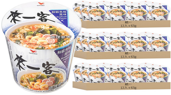 統一 來一客 鮮蝦魚板風味杯麵 63g, 36入