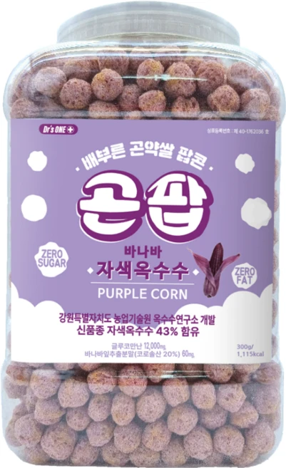 닥터스원 배부른 곤약쌀 팝콘 바나바 자색옥수수 곤팝, 300g, 1개 - 쿠팡