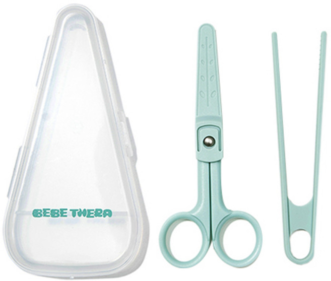 Bebe Thera 嬰兒食物剪刀+夾子組, 薄荷綠, 1組