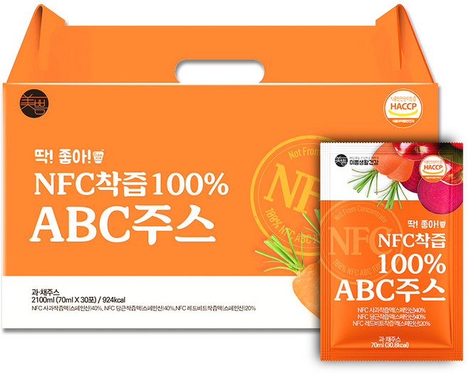 미쁨생활건강 딱좋아 NFC착즙 ABC주스, 70ml, 30개