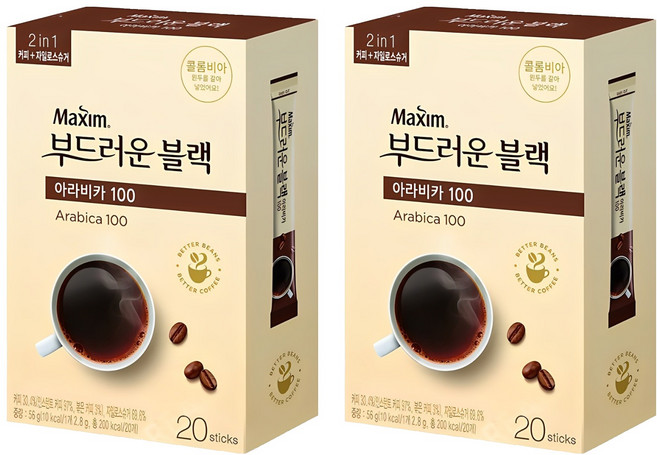 맥심 부드러운 블랙 아라비카100 원두커피믹스, 2.8g, 20개입, 2개
