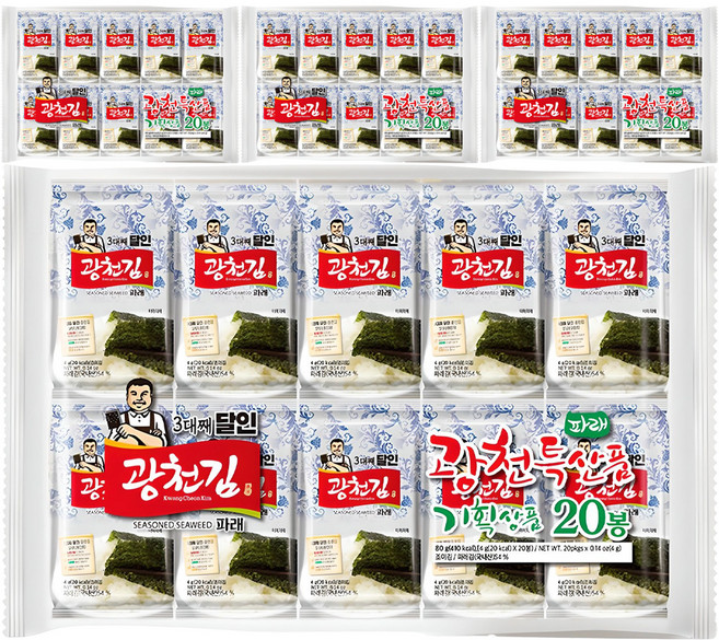 광천김 3대째 달인 파래 도시락김 20봉, 80g, 4개