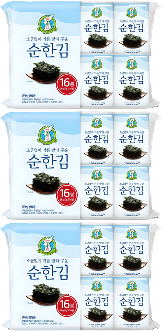 지도표성경 소금없이 기름 발라 구운 순한김, 64g, 3개