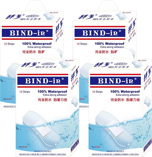 BIND-in 絆多 那柏瑞特可盧雅 100%防水膠布 8316 中片型, 16片, 4盒