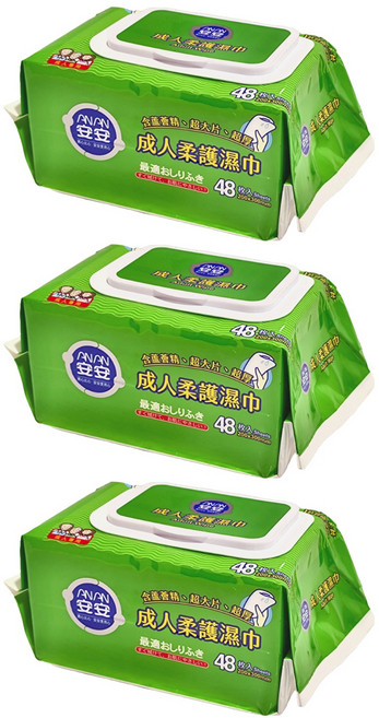 安安 成人柔護濕巾 含蘆薈精華 超大片超厚, 1入, 3包