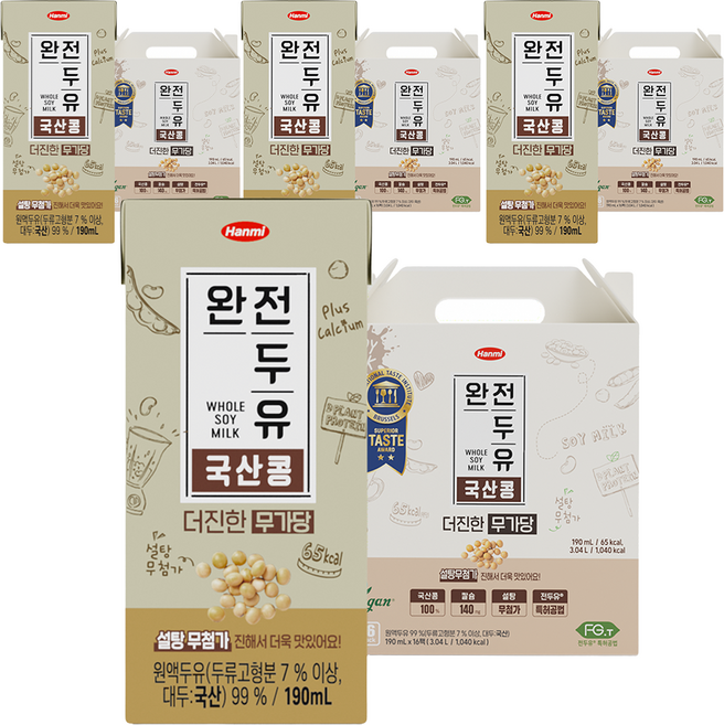 한미 완전두유 더진한 국산콩 무가당, 190ml, 64개