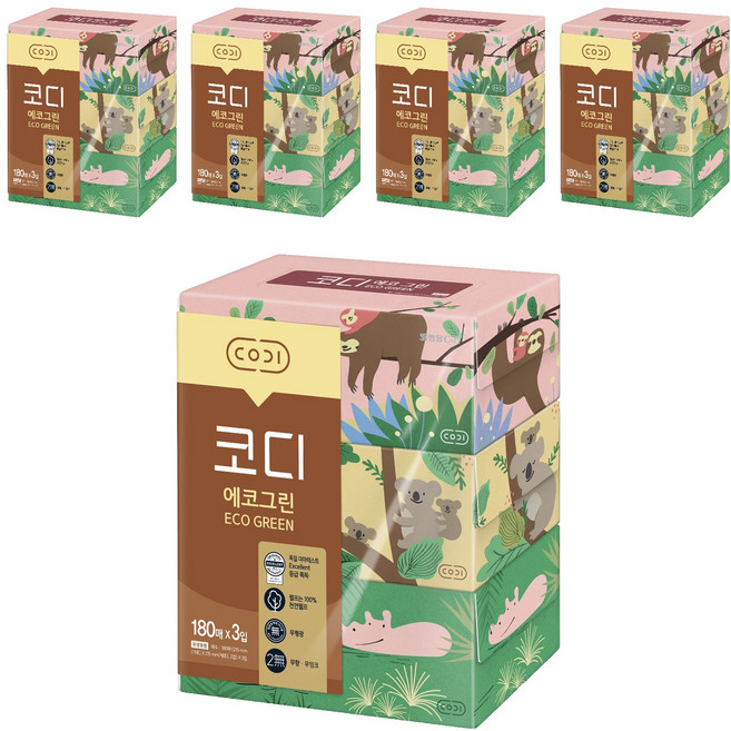 코디 에코그린 각티슈 2겹, 180매, 15개