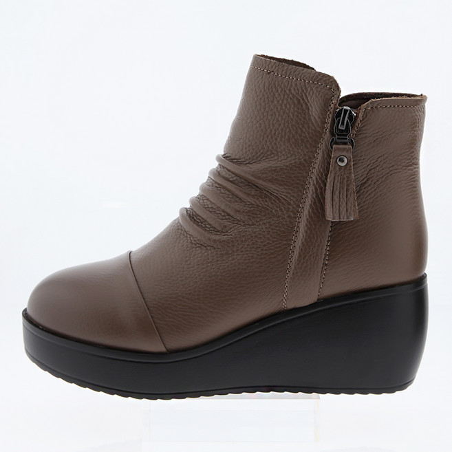 단골언니 여성용 테슬 지퍼 소가죽 통굽 기모안감 앵클부츠 안토이