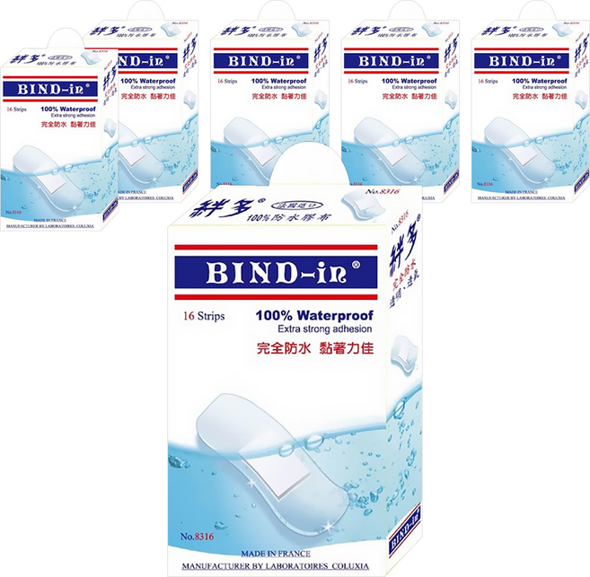 BIND-in 絆多 那柏瑞特可盧雅 100%防水膠布 8316 中片型, 16片, 6盒