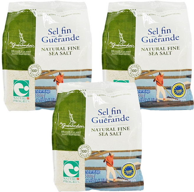 르게랑데 토판 천일염 가는 소금 폴리백, 500g, 3개