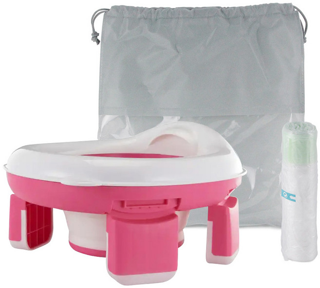 예꼬맘 휴대용 유아변기 + 전용 파우치 + 비닐봉지 30개, 핑크