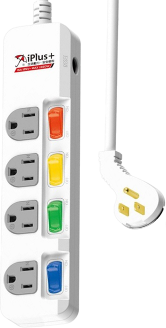 iPlus 保護傘 5切4座扁插延長線, 1條