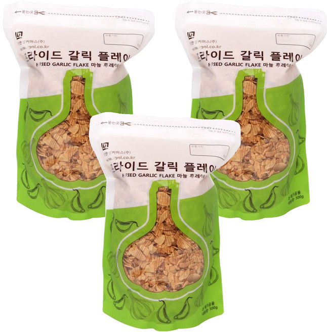 지엔엘커머스 프라이드 갈릭 플레이크, 500g, 3개