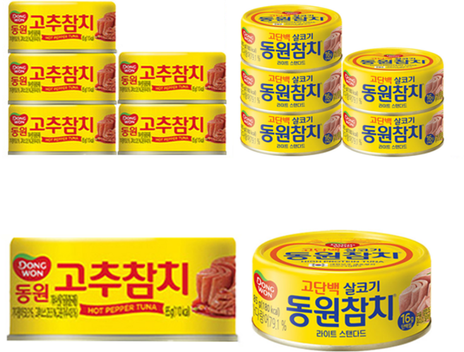 동원참치 살코기참치통조림6p + 고추참치통조림6p, 85g, 12개