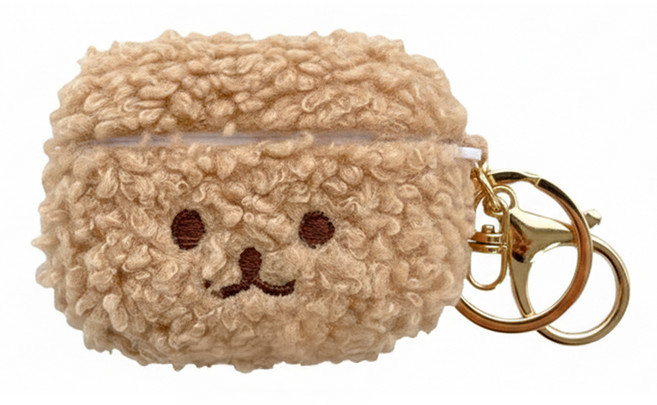 Timo 超Q捲捲毛刺繡 耳機保護套 附掛勾 AirPods 3適用, 棕色, 1個