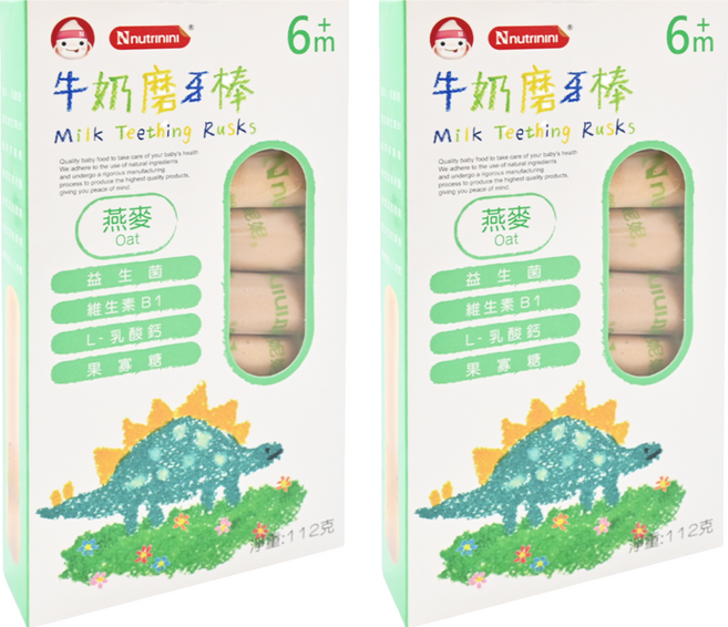 Nnutrinini 脆妮妮 牛奶磨牙棒 6個月以上, 燕麥, 112g, 2盒