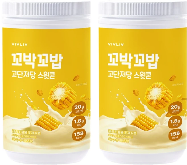꼬박꼬밥 고단저당 단백질 쉐이크 스윗콘 대용량, 400g, 2개 - 쿠팡