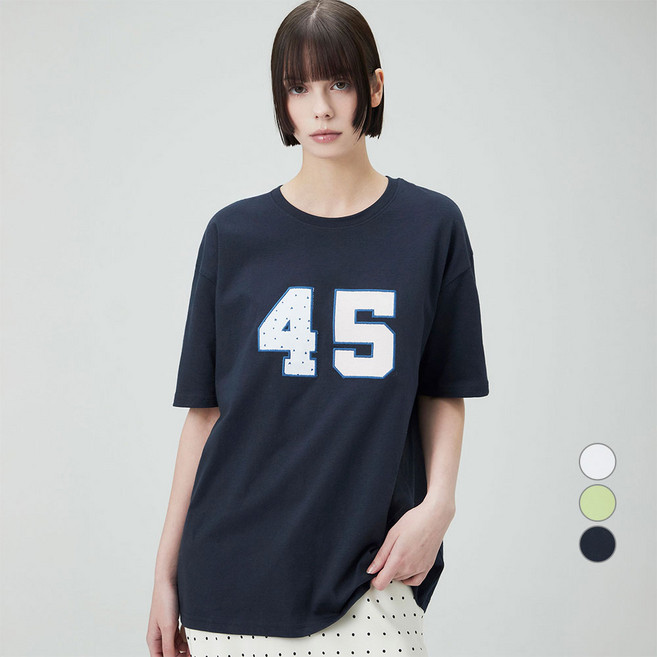 ELLEPARIS 여성용 Blueberry 통기성 루즈핏 그래픽 자수 반팔 티셔츠