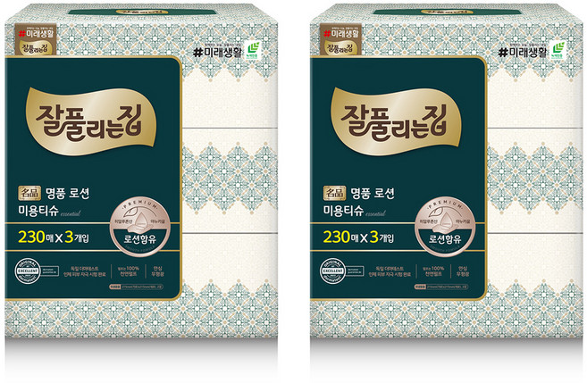 잘풀리는집 명품 로션 천연펄프 미용티슈 2겹, 230매, 6개