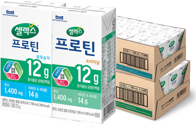 셀렉스 프로틴 오리지널 190ml 24p + 로우슈거 190ml 24p, 1세트