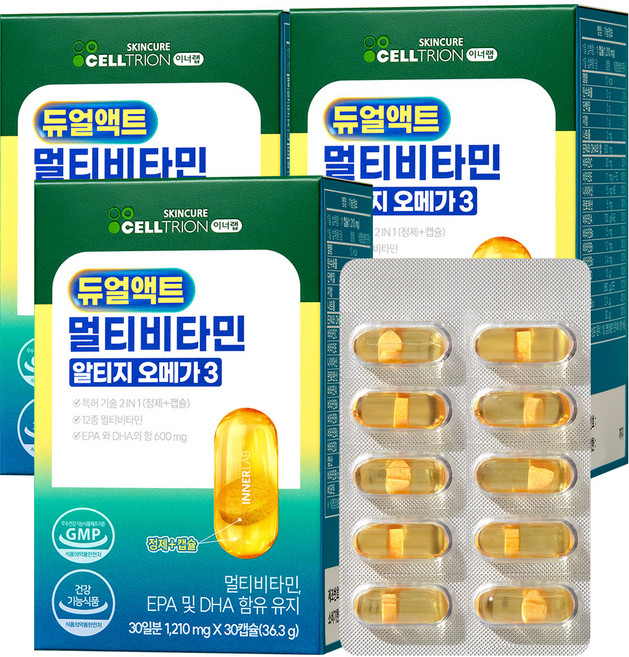 이너랩 듀얼액트 멀티비타민 알티지 오메가3, 30정, 3개