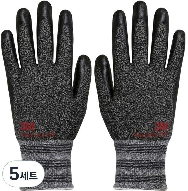 3M Super Grip 200 NBR 泡棉塗層手套 雙手穿戴套組, 深灰色, 5套