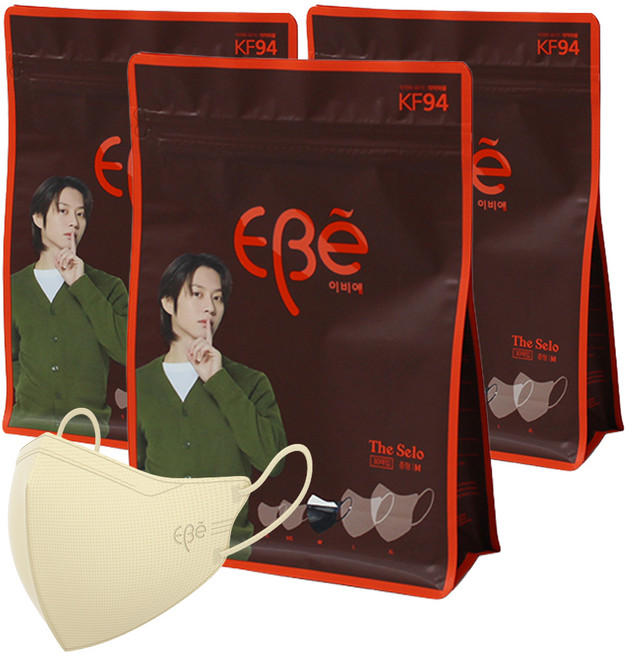 이비에 더세로 새부리형 컬러 마스크 중형 KF94 + 파우치, 아이보리, 3개, 30개입