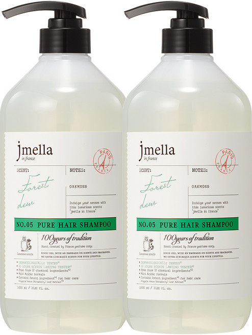 jmella 法國純淨森林之露 髮香香水洗髮精 芳香綠意, 1L, 2個