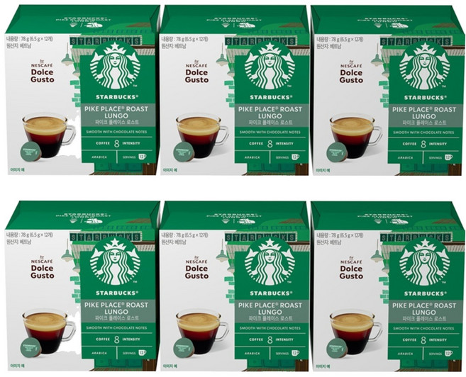 스타벅스 돌체구스토 파이크플레이스 로스트 캡슐커피, 6.5g, 12개입, 6개