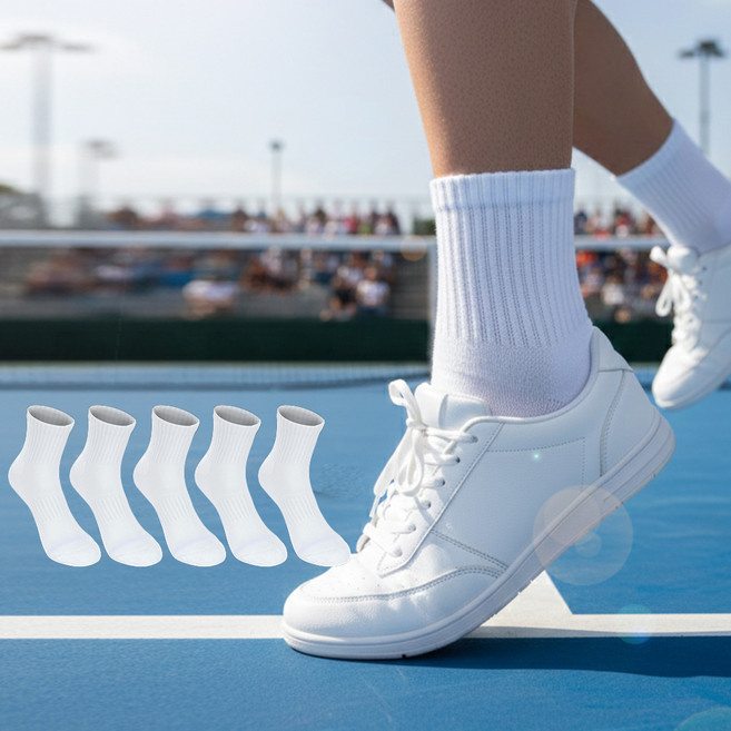 크로커다일 작은발부터 큰발까지 기능성 쿨베리 스포츠 중목 양말 CD398, 화이트, 5개