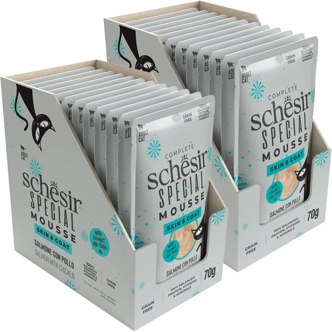 스케지어 어덜트용 쉐지애 스페셜무스 피부 모질 고양이 주식 파우치, 연어, 70g, 24개 - 쿠팡