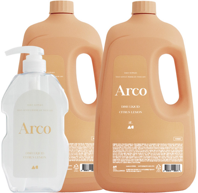 올챌린지 아르꼬 대용량 주방세제 3L 2p 펌프용기 780ml, 1세트