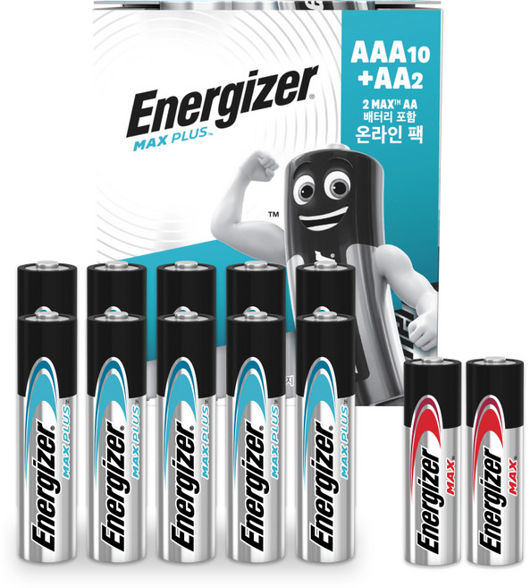 에너자이저 맥스플러스 AAA건전지 10입 + 맥스 AA건전지 2입 기획팩, 12개입, 1세트