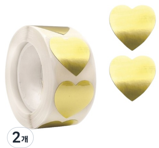 어푸 원형 롤 재물운 하트 스티커 500p, 골드, 2개