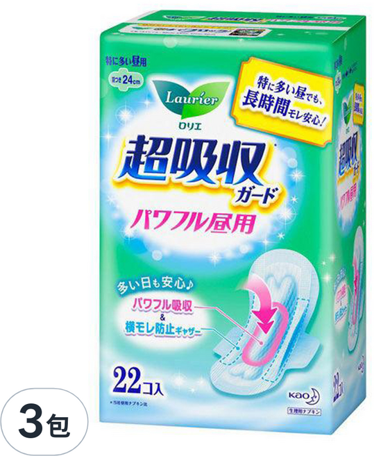 Laurier 蕾妮亞 S系列 日用超吸收衛生棉 纖薄護翼型, 24cm, 22片, 3包