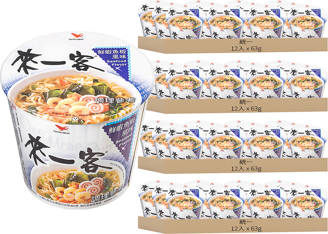 統一 來一客 鮮蝦魚板風味杯麵 63g, 48入