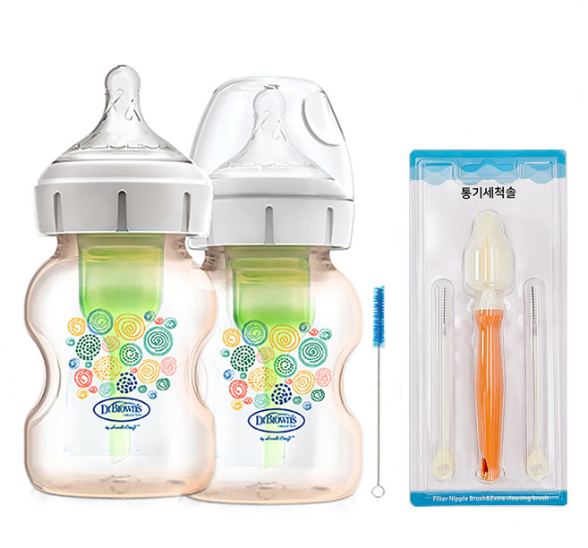 닥터브라운 PPSU 플라워 와이드넥 젖병 2p + 통기세척솔, 혼합색상, 150ml, 1세트