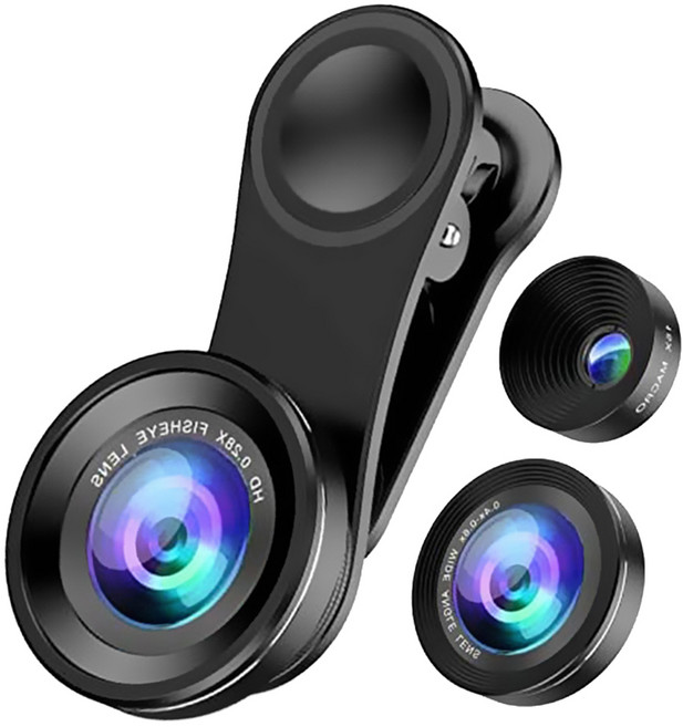 AHOYE 3in1 外接手機鏡頭 微距 + 廣角 + 魚眼 iPhone/Android適用, 黑色, 1個