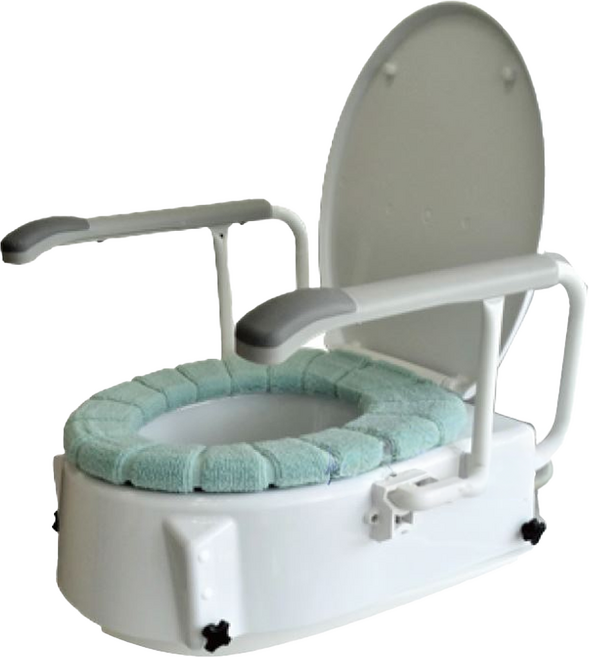 感恩使者 馬桶增高器 附舒適衛生坐墊 PP鋁合金鐵材質 最大承重120kg, 白色 + 綠色