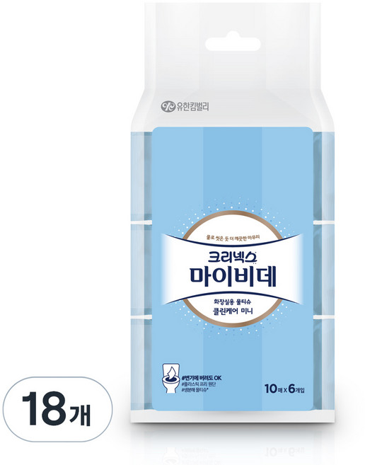 마이비데 크리넥스 클린케어 미니 물티슈 캡형, 55g, 10매, 18개