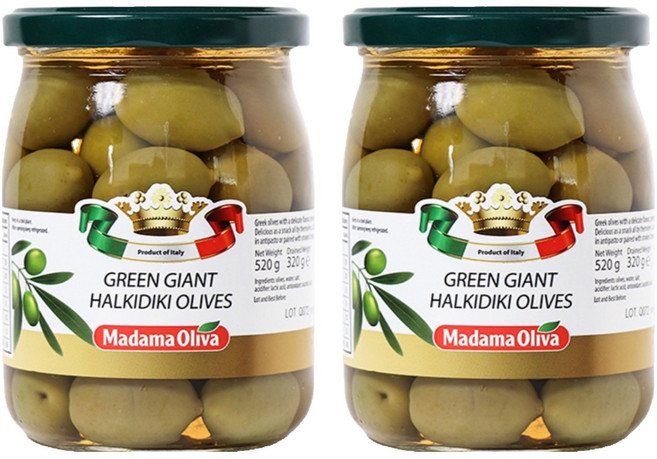 MADAMA OLIVA 綠色巨大哈爾基季基橄欖, 520g, 2個