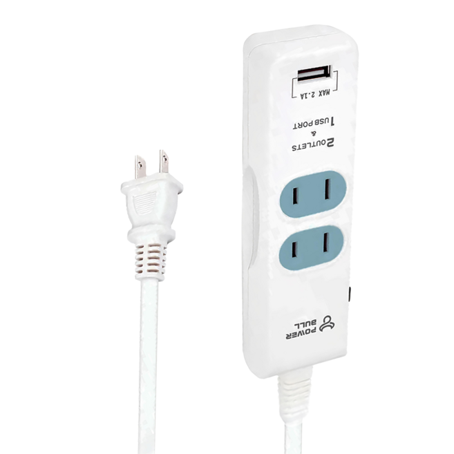 POWER BULL 動力公牛 多功能1USB 2插延長線 2孔 135 x 40 x 24mm, 1.8m, 白色, 1條