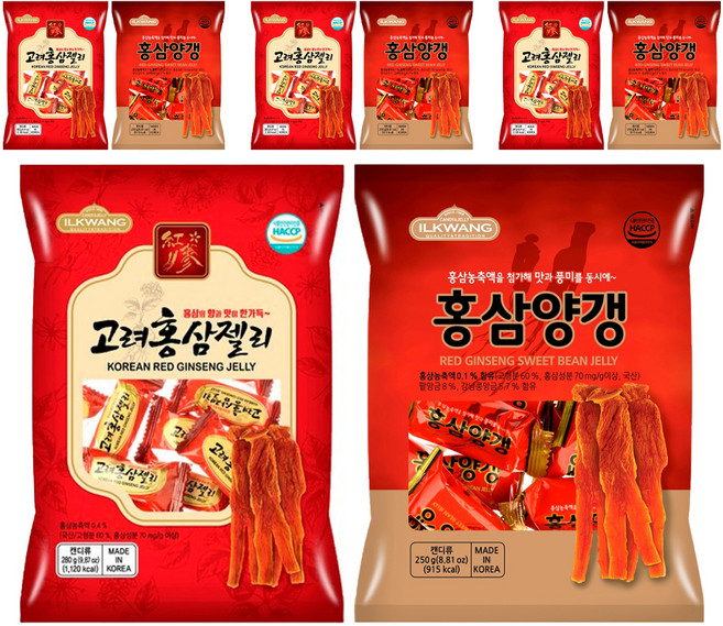 일광제과 홍삼양갱 250g + 고려홍삼젤리 280g, 530g, 4세트