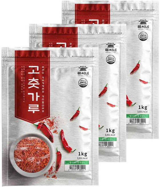 류씨네 중국산 고춧가루 중식용, 1kg, 3개