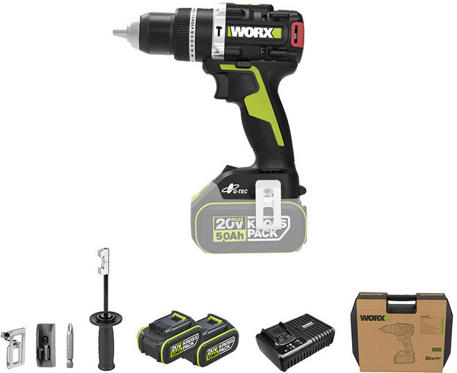 WORX [KC인증] 충전해머드릴 20V 5.0Ah 브러쉬리스 WU373.3, 본품 + 추가배터리2개 이상, 1개
